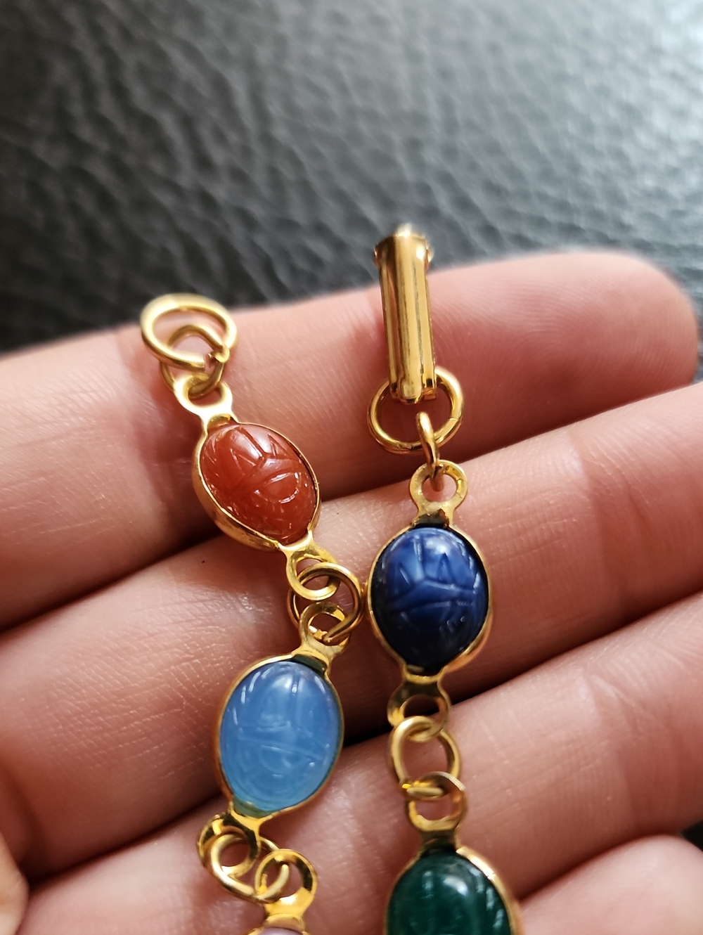 VTG Personalized Gold-Tone Multicolor Scarab Bracelet - LISA Engraved - Picture 6 of 8
